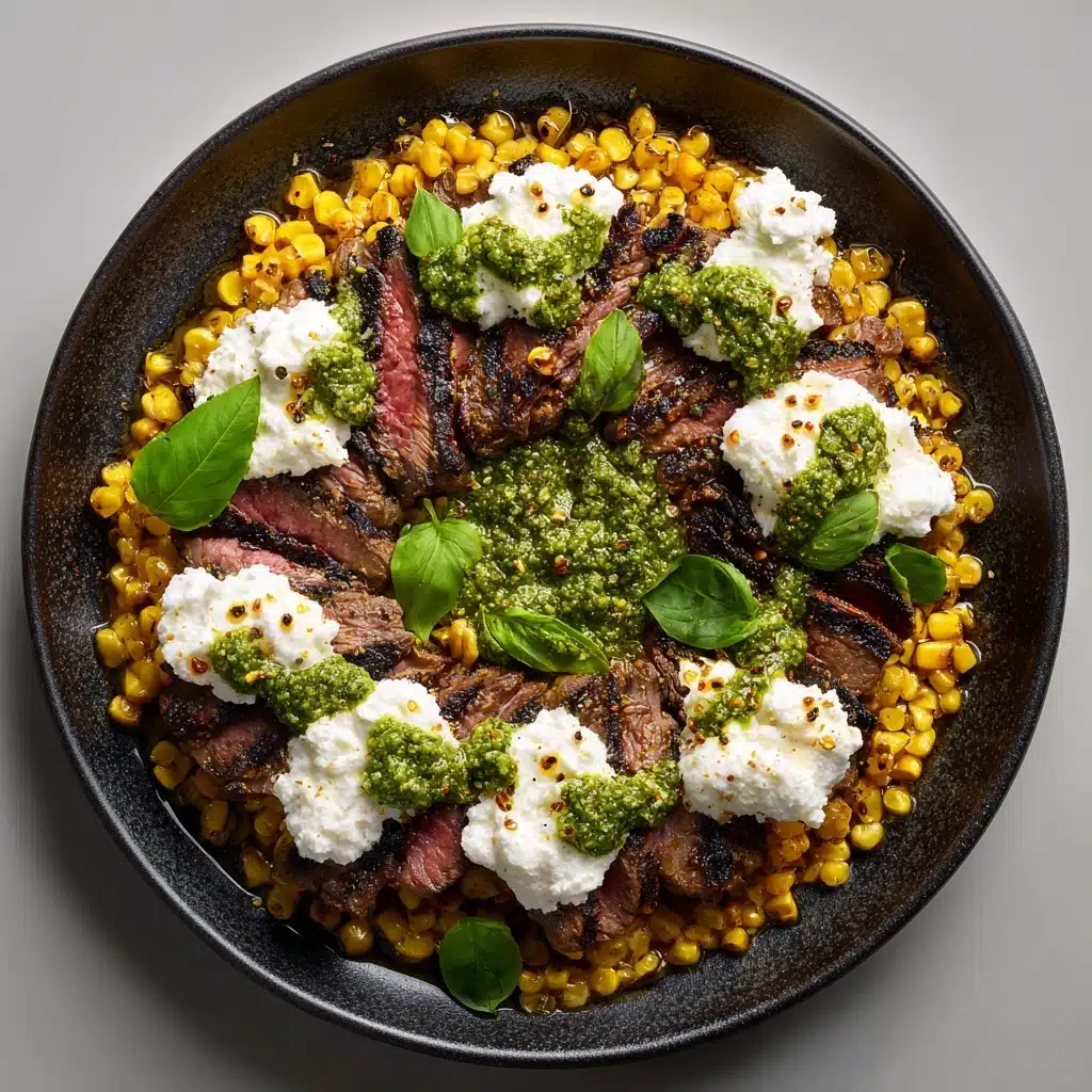 Grilled Flank Steak with Burrata & Pesto Recipe - Recipe Image