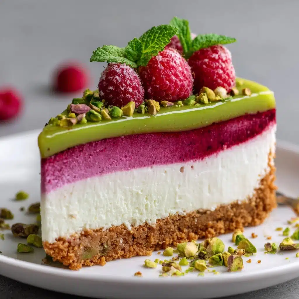 Elegant Pistachio Raspberry Crunch Cheesecake Recipe - Recipe Image