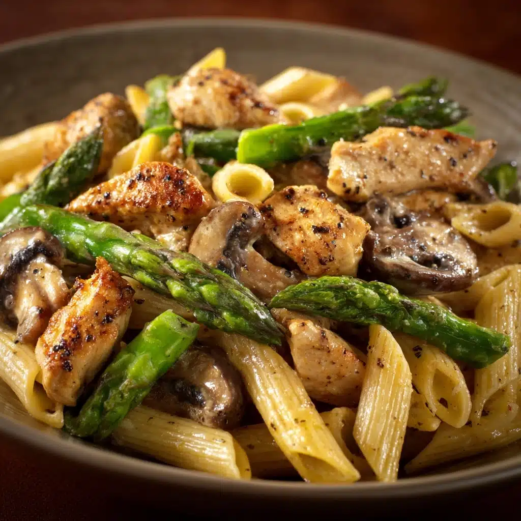 Creamy Mushroom and Asparagus Chicken Penne Recipe - Recipe Image