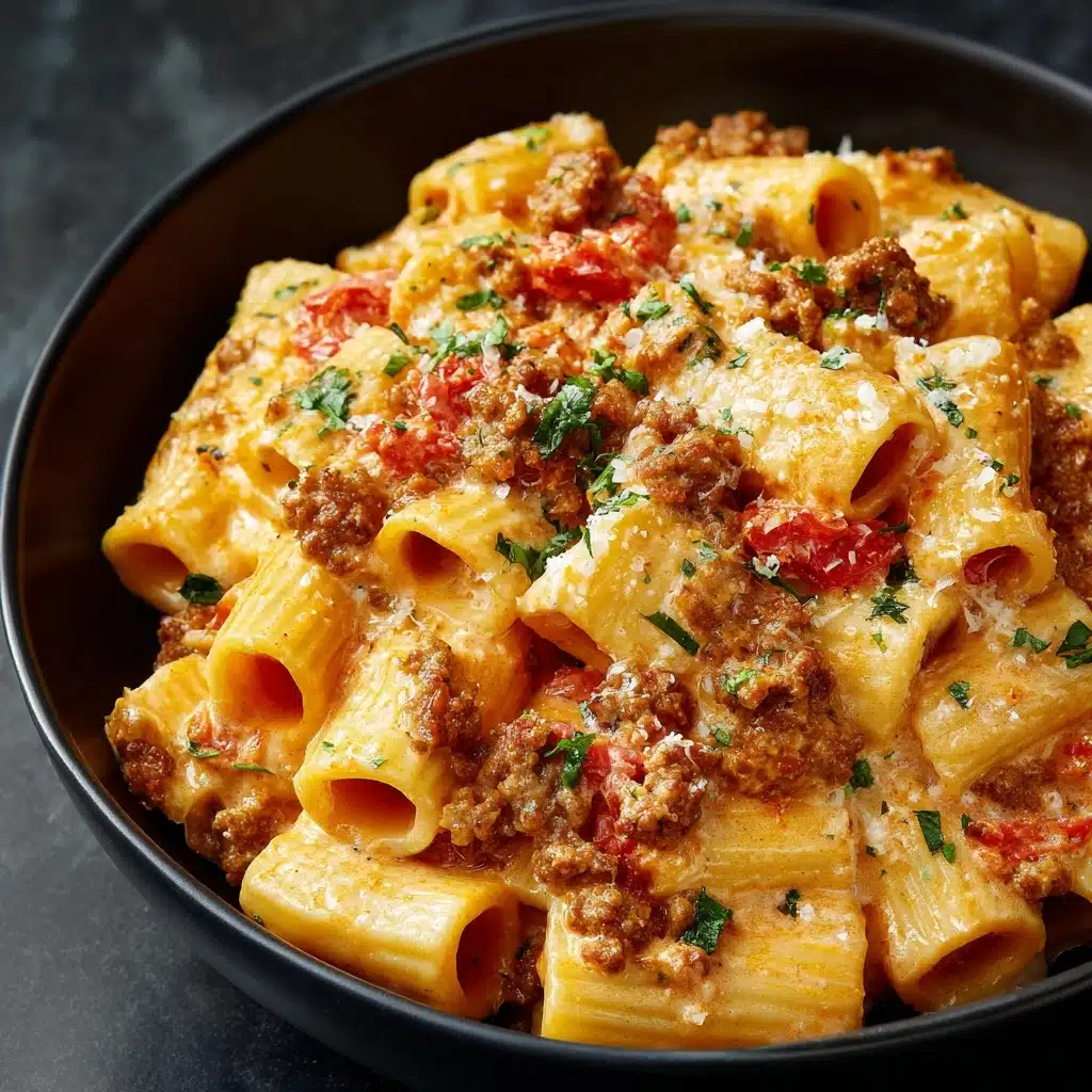 One Pot Creamy Tomato Beef Pasta Recipe - Recipe Image