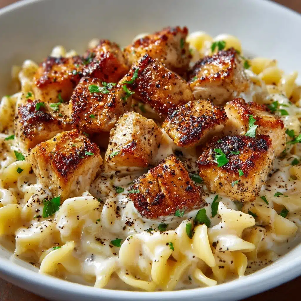 Creamy Parmesan Pasta with Garlic Butter Chicken Bites Recipe - Recipe Image