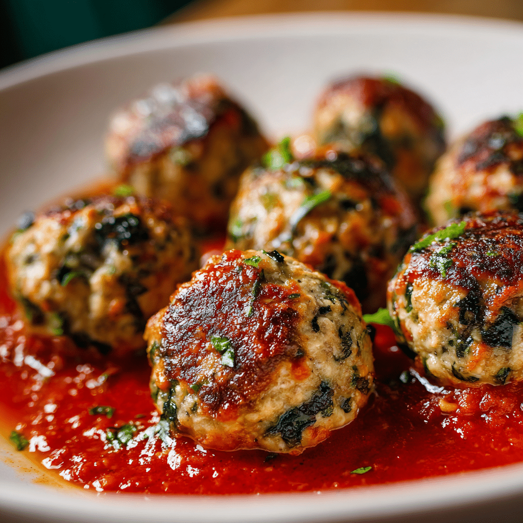 Baked Chicken Ricotta Meatballs with Spinach Recipe - Recipe Image