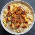 Creamy Parmesan Pasta with Garlic Butter Chicken Bites Recipe