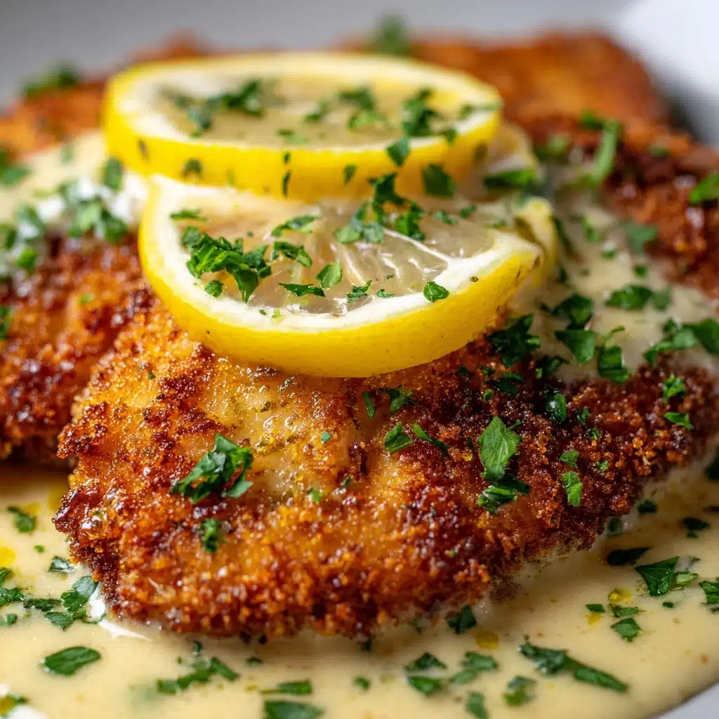 Lemon Pecorino Crusted Chicken with Creamy Lemon Sauce Recipe - Recipe Image