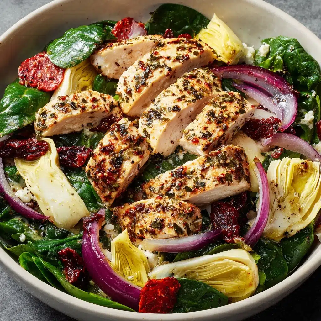 Italian Salad with Chicken, Spinach, Artichokes, Salami, Sun-Dried Tomatoes, and Red Onions Recipe - Recipe Image
