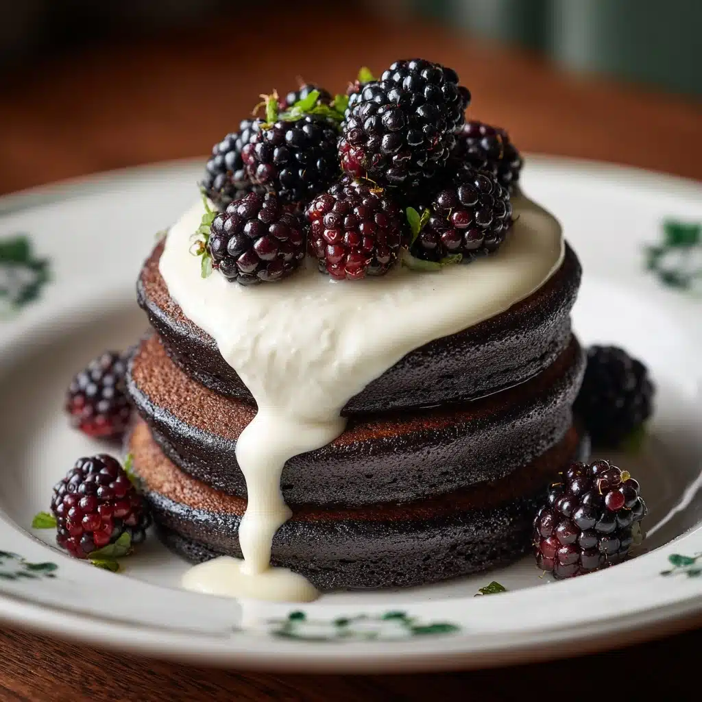 Activated Charcoal Pancakes with Blackberry Compote Recipe - Recipe Image