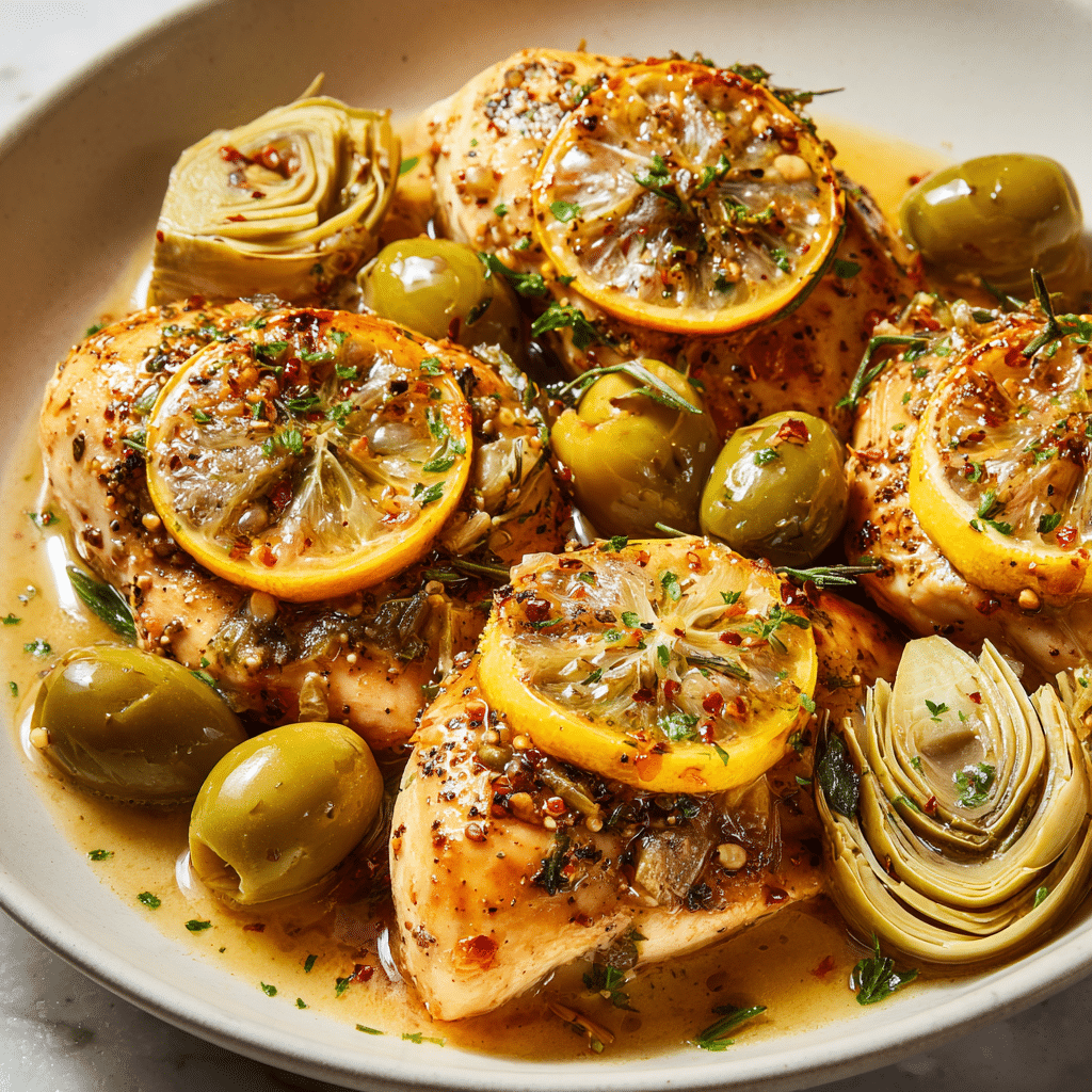 Mediterranean Lemon Chicken with Artichokes & Olives Recipe - Recipe Image