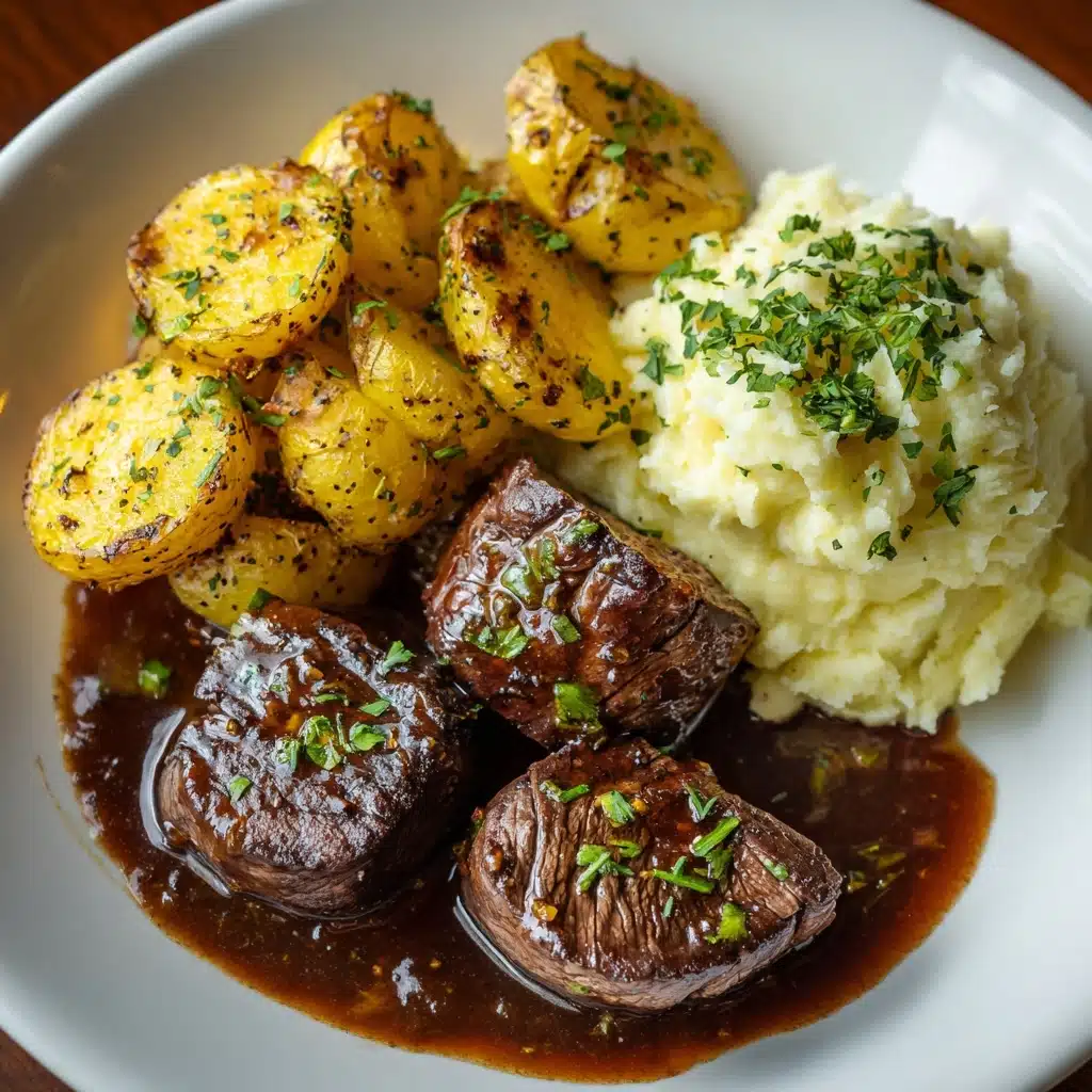 Garlic Butter Steak Bites and Cheesy Smashed Potatoes Recipe - Recipe Image
