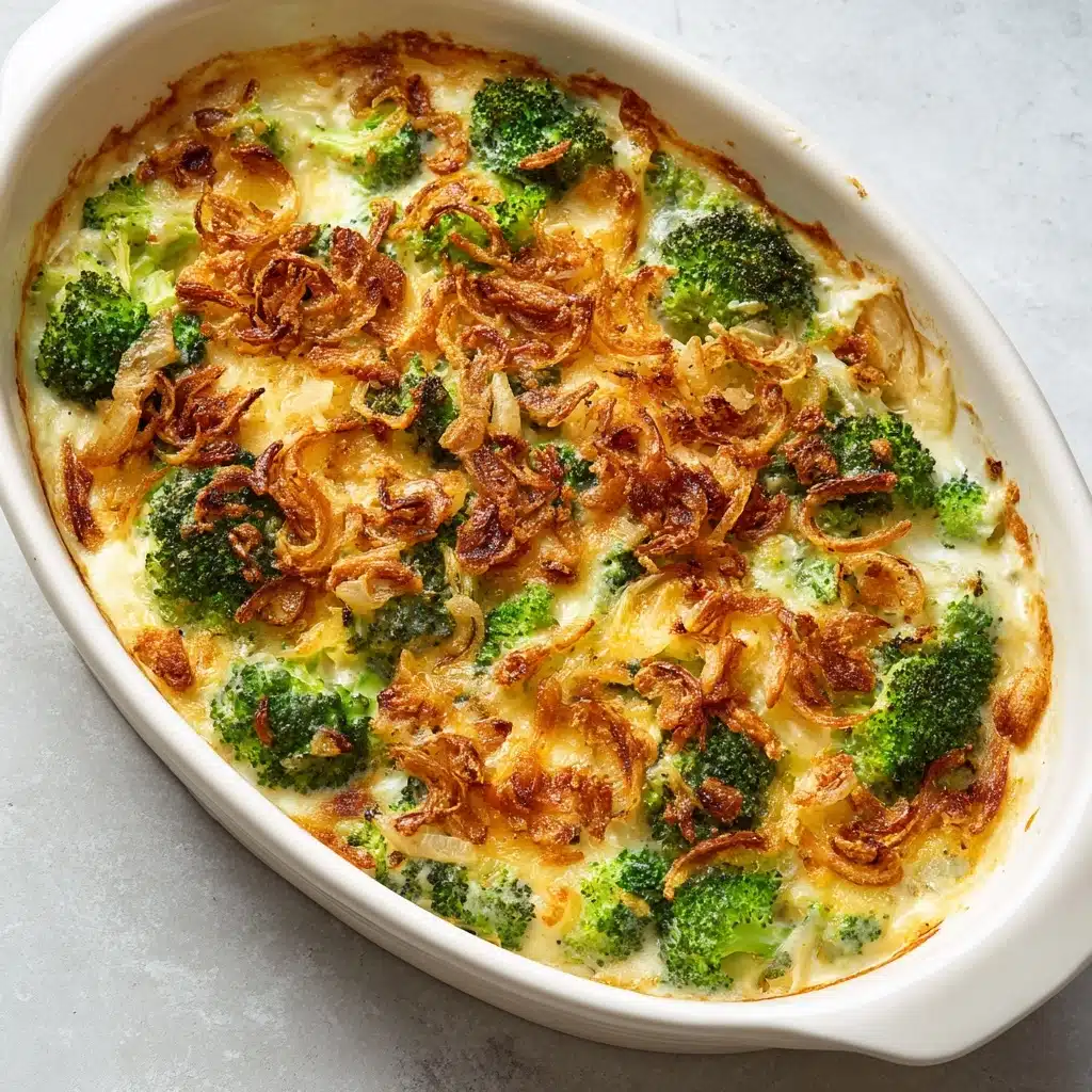 Broccoli Cheddar Gratin with Crispy Onions Recipe - Recipe Image