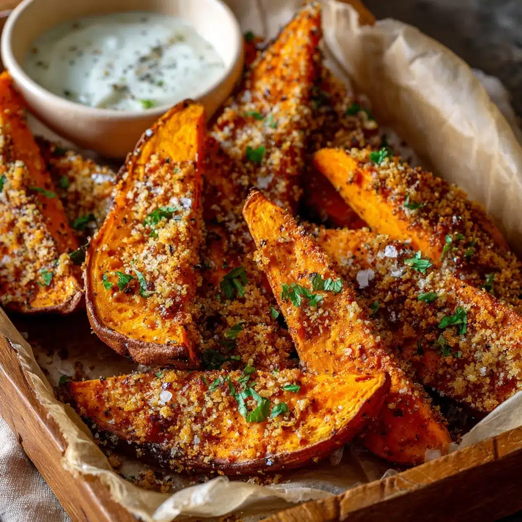 Garlic Parmesan Sweet Potato Wedges Recipe - Recipe Image