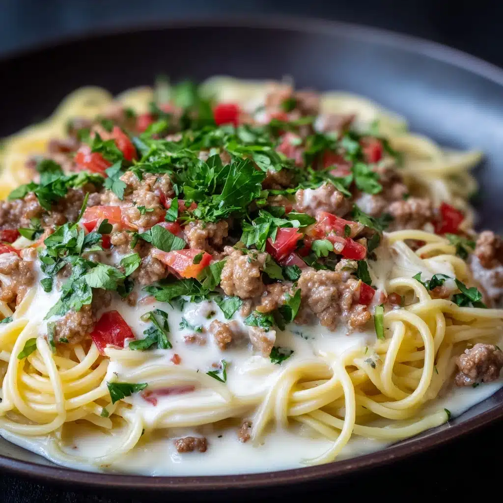 Creamy Italian Spaghetti with Ground Beef Recipe - Recipe Image