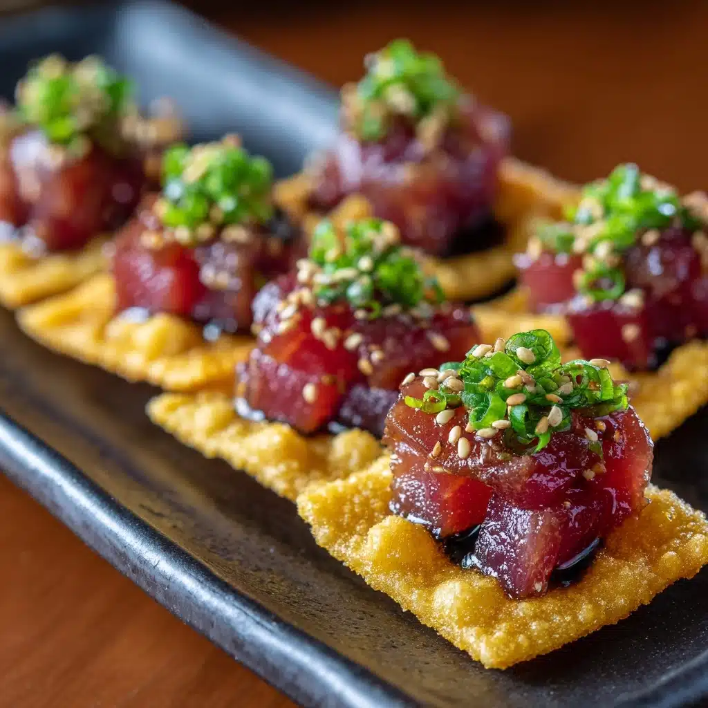 Spicy Tuna Tartare on Crispy Wonton Chips Recipe - Recipe Image