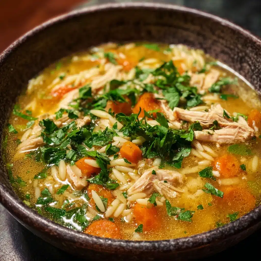 One Pot Lemon Chicken Orzo Soup Recipe - Recipe Image