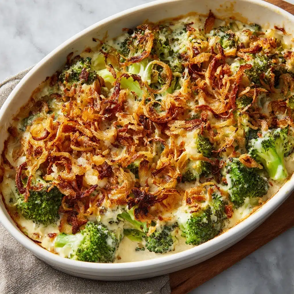 Broccoli Cheddar Gratin with Crispy Onions Recipe