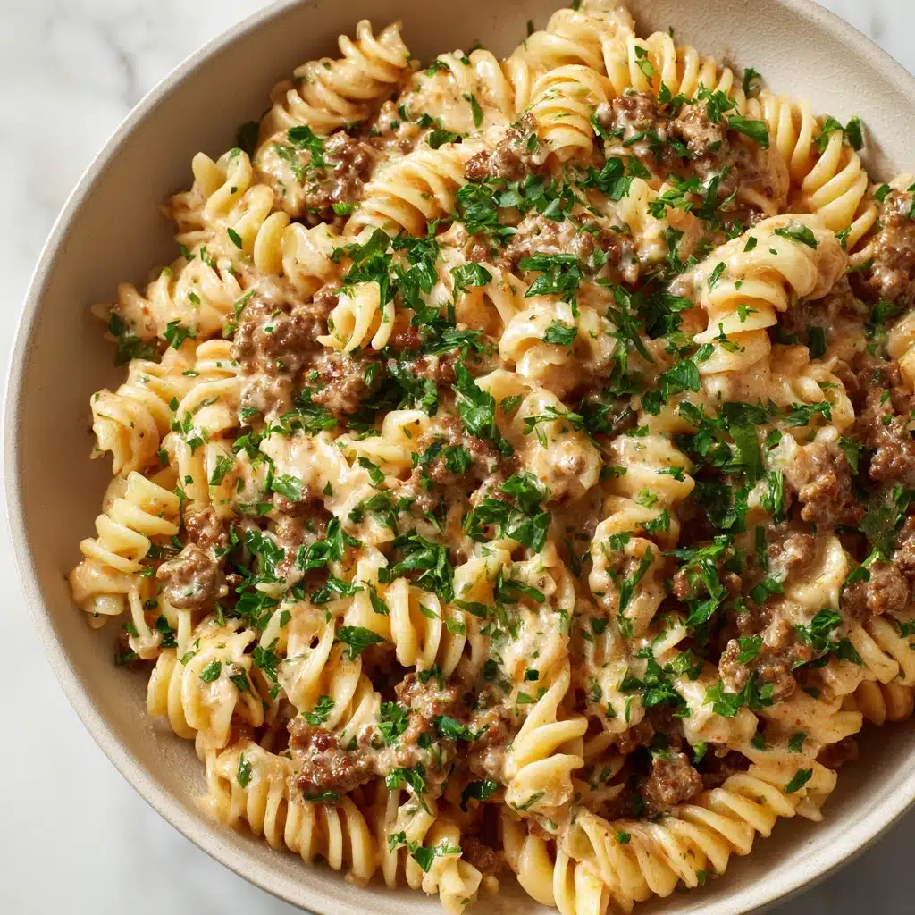 Beef and Rotini in Garlic Parmesan Sauce Recipe - Recipe Image