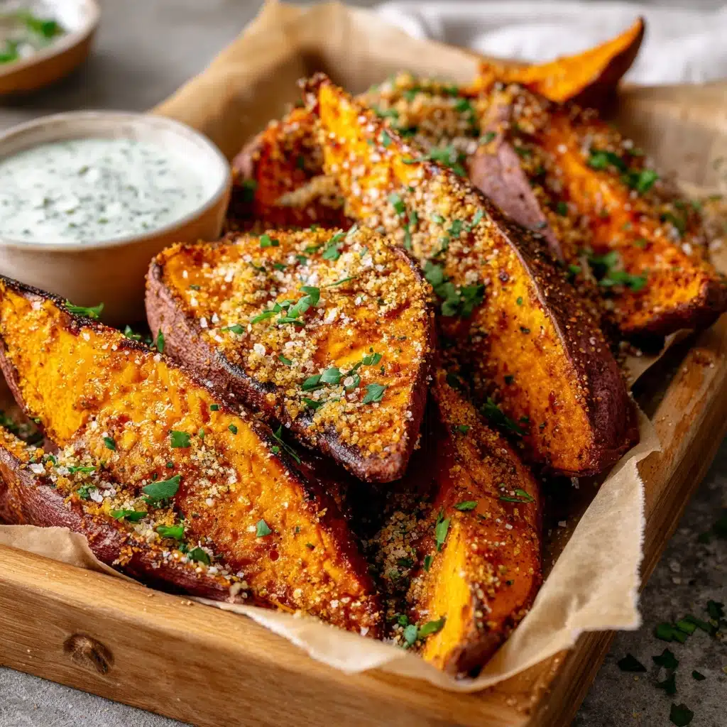 Garlic Parmesan Sweet Potato Wedges Recipe - Recipe Image