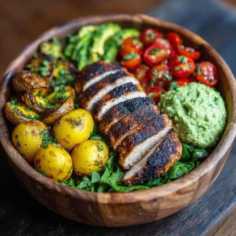 Grilled Chicken Bowl with Creamy Avocado Sauce & Veggies Recipe