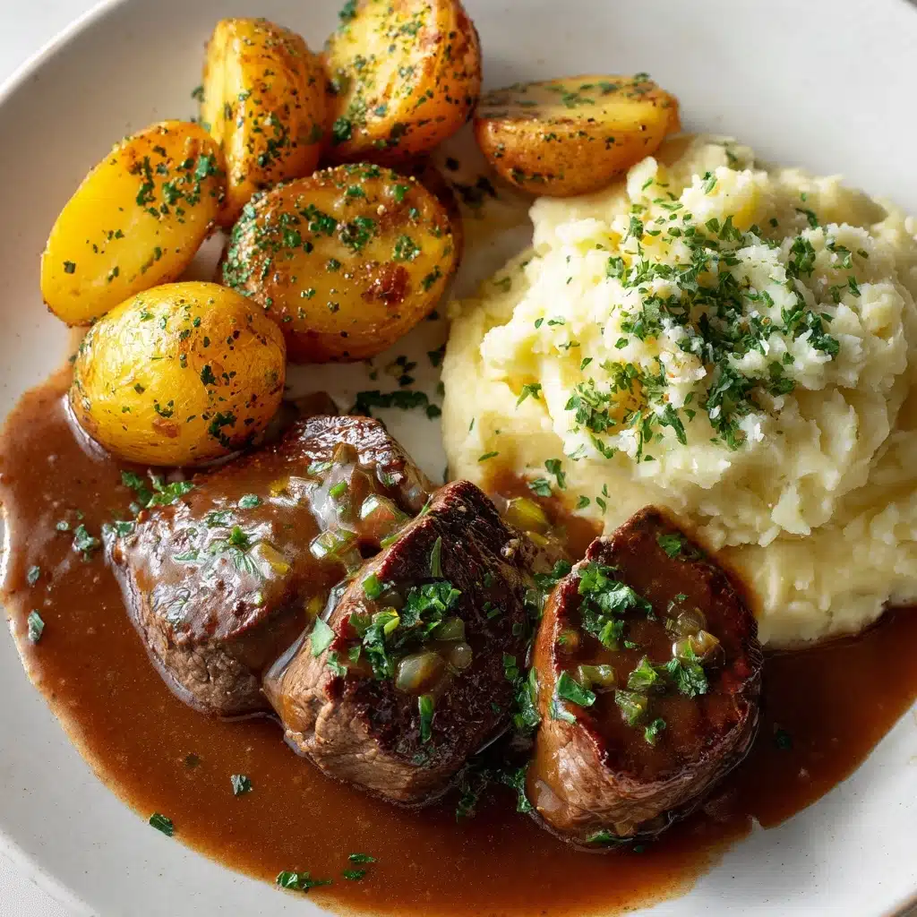 Garlic Butter Steak Bites and Cheesy Smashed Potatoes Recipe