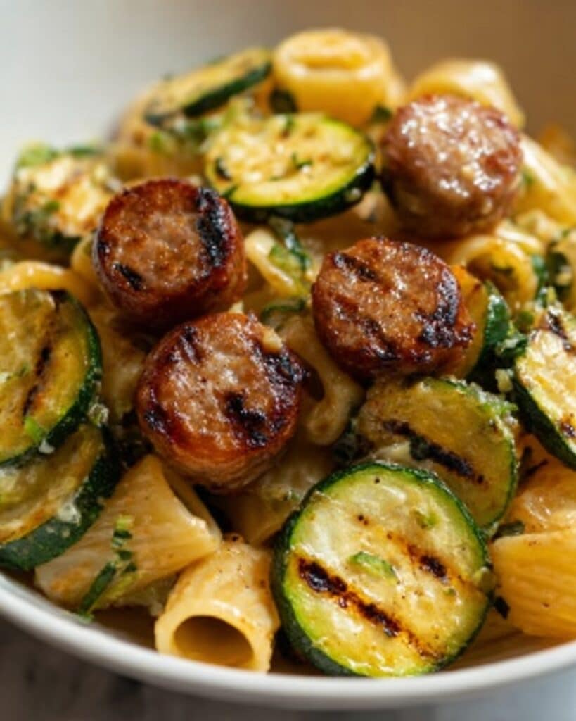 Chicken Sausages with Zucchini, Tomatoes, and Pasta Recipe