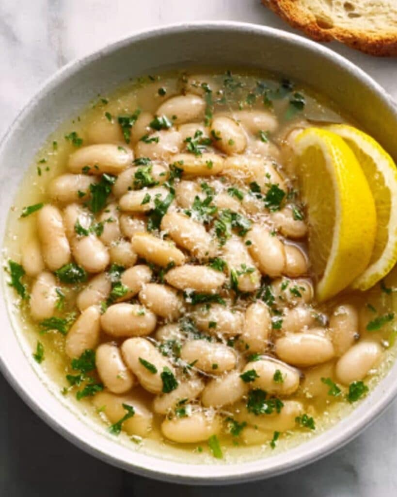 Brothy White Beans with Parmesan and Lemon Recipe