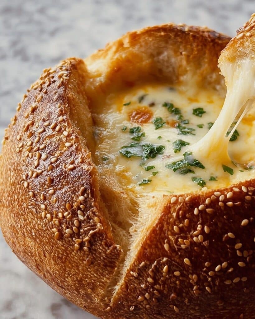 Garlic Butter Baked Brie in a Bread Bowl Recipe