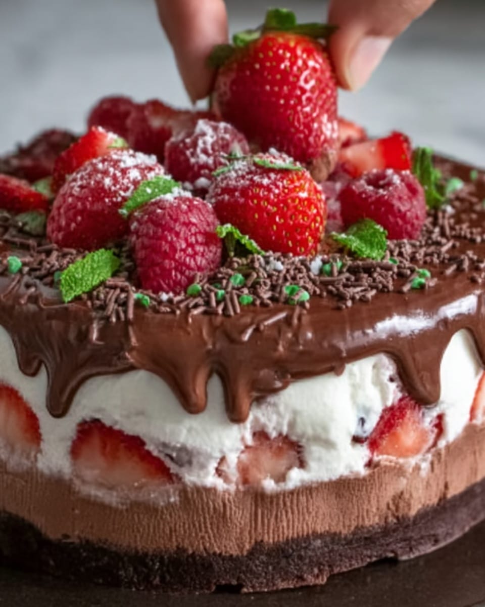 Decadent Strawberry Chocolate Fantasy Ice Cream Cake Recipe - Recipe Image