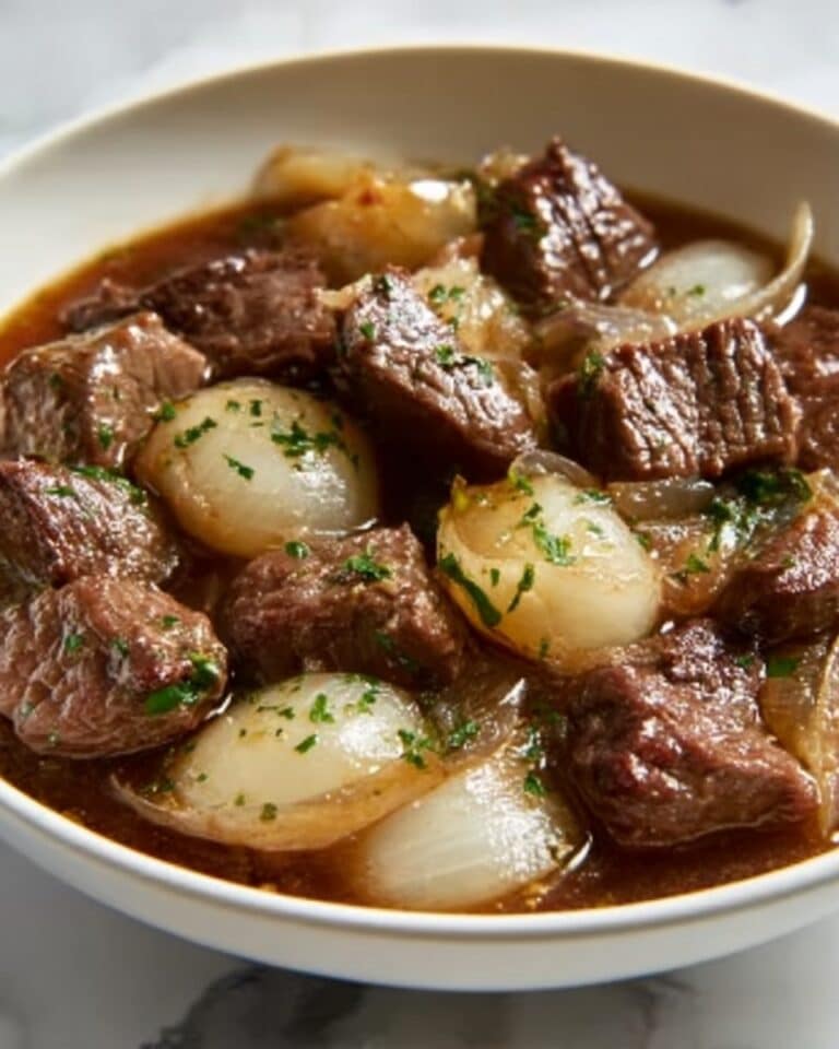 French Onion and Beef Skillet Dinner with Potatoes and Brussels Sprouts Recipe