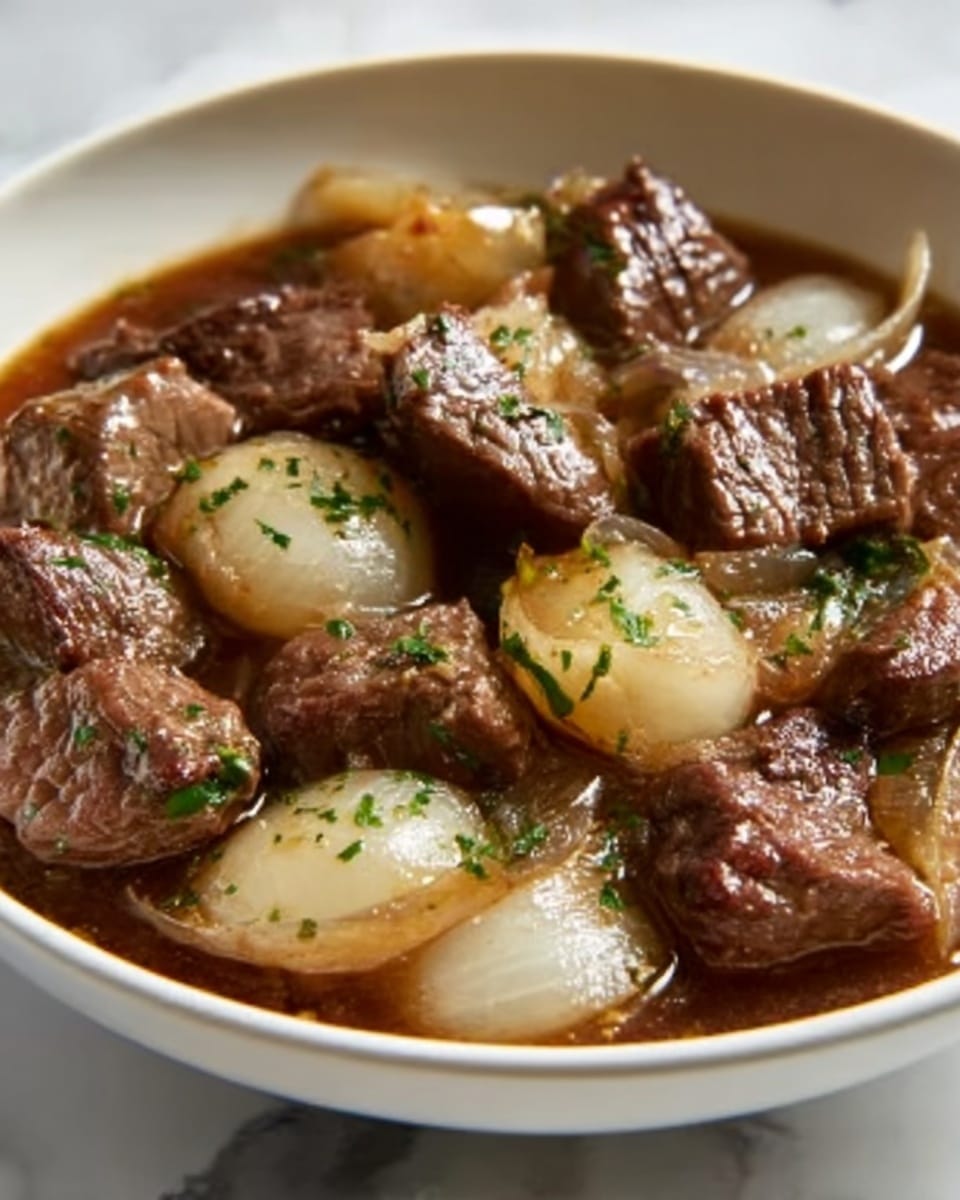 French Onion and Beef Skillet Dinner with Potatoes and Brussels Sprouts Recipe - Recipe Image