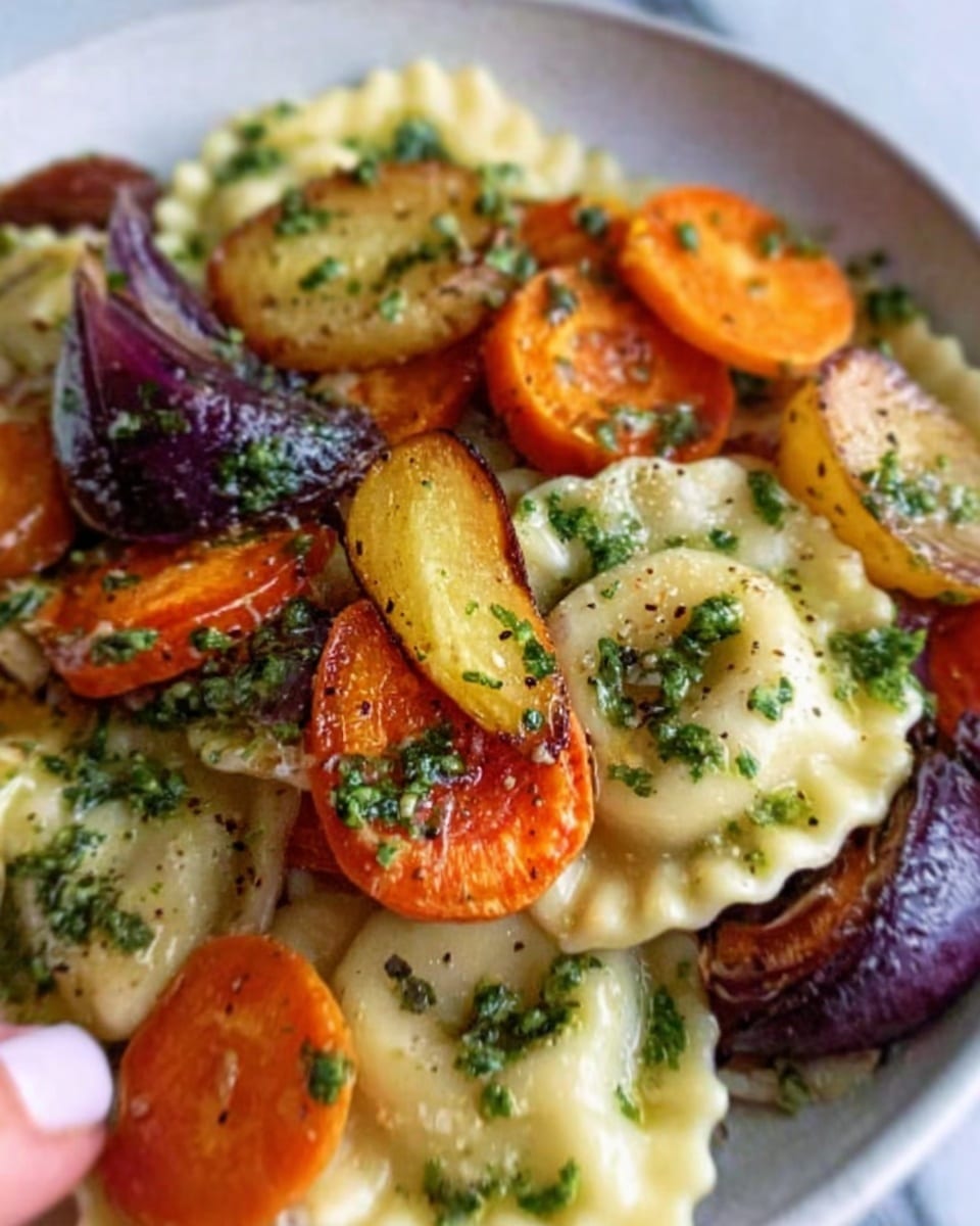 Chimichurri Pierogies with Roasted Veggies Recipe - Recipe Image