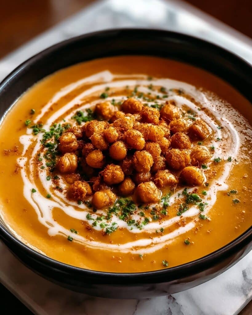 Warm Up with Smoked Gruyere Butternut Squash Soup with Spicy Chickpeas Recipe
