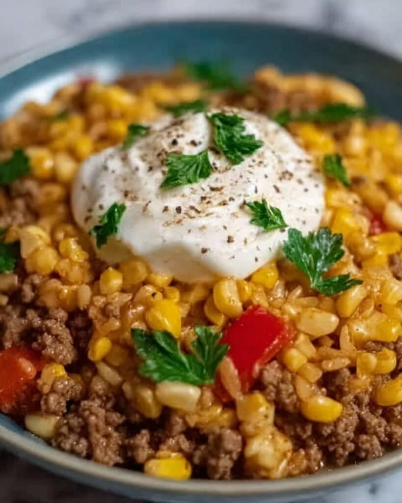 Creamy Ranch Beef Bowtie Skillet with Sweet Corn Recipe