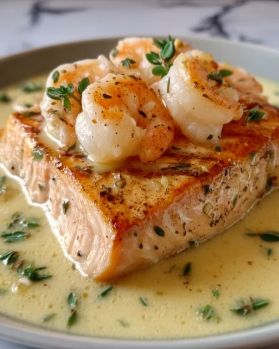 Salmon and Shrimp with Creamy Garlic Sauce Recipe