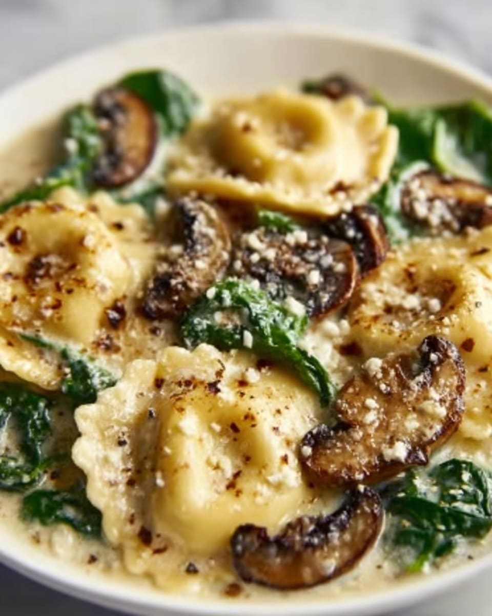 Creamy Parmesan Mushroom and Spinach Tortellini Soup Recipe - Recipe Image