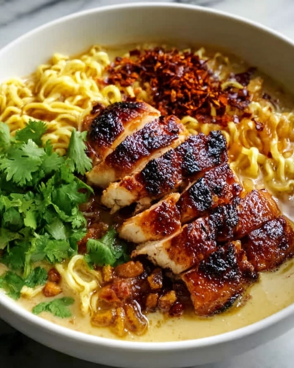 Fiery Chicken Ramen with Creamy Garlic Sauce Recipe - Recipe Image