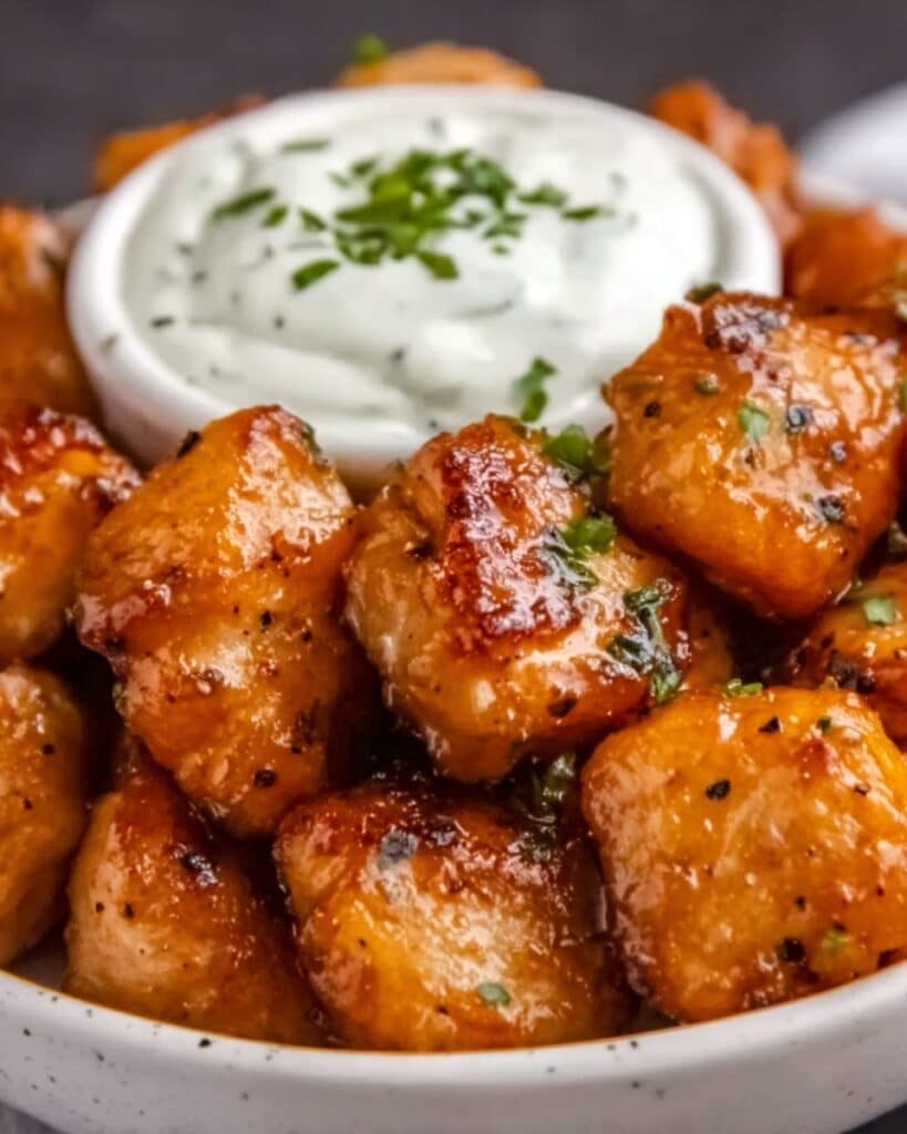 Air Fryer Salmon Bites with Garlic Cream Sauce Recipe