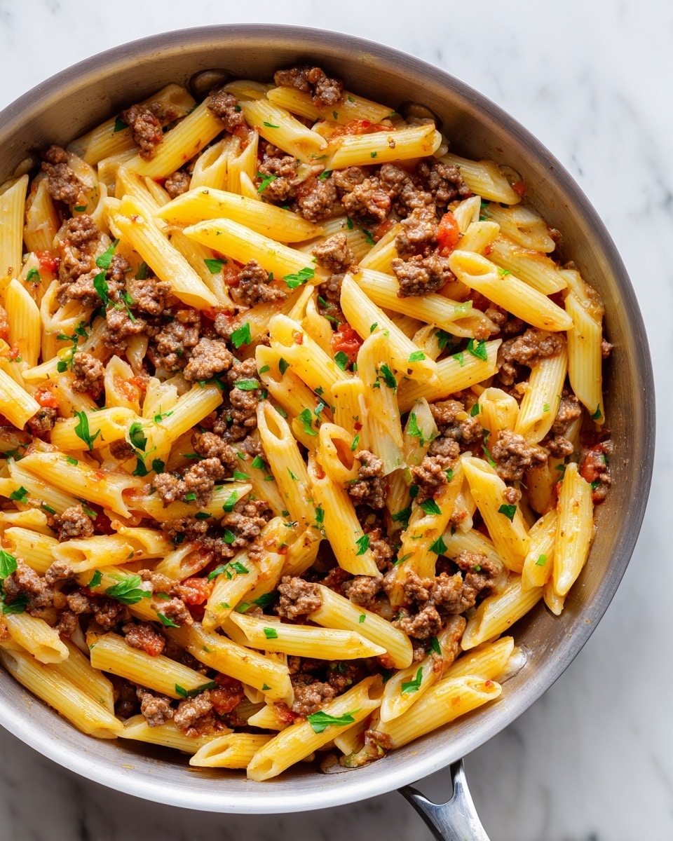 Cheesy Ground Beef Pasta Skillet Recipe - Recipe Image