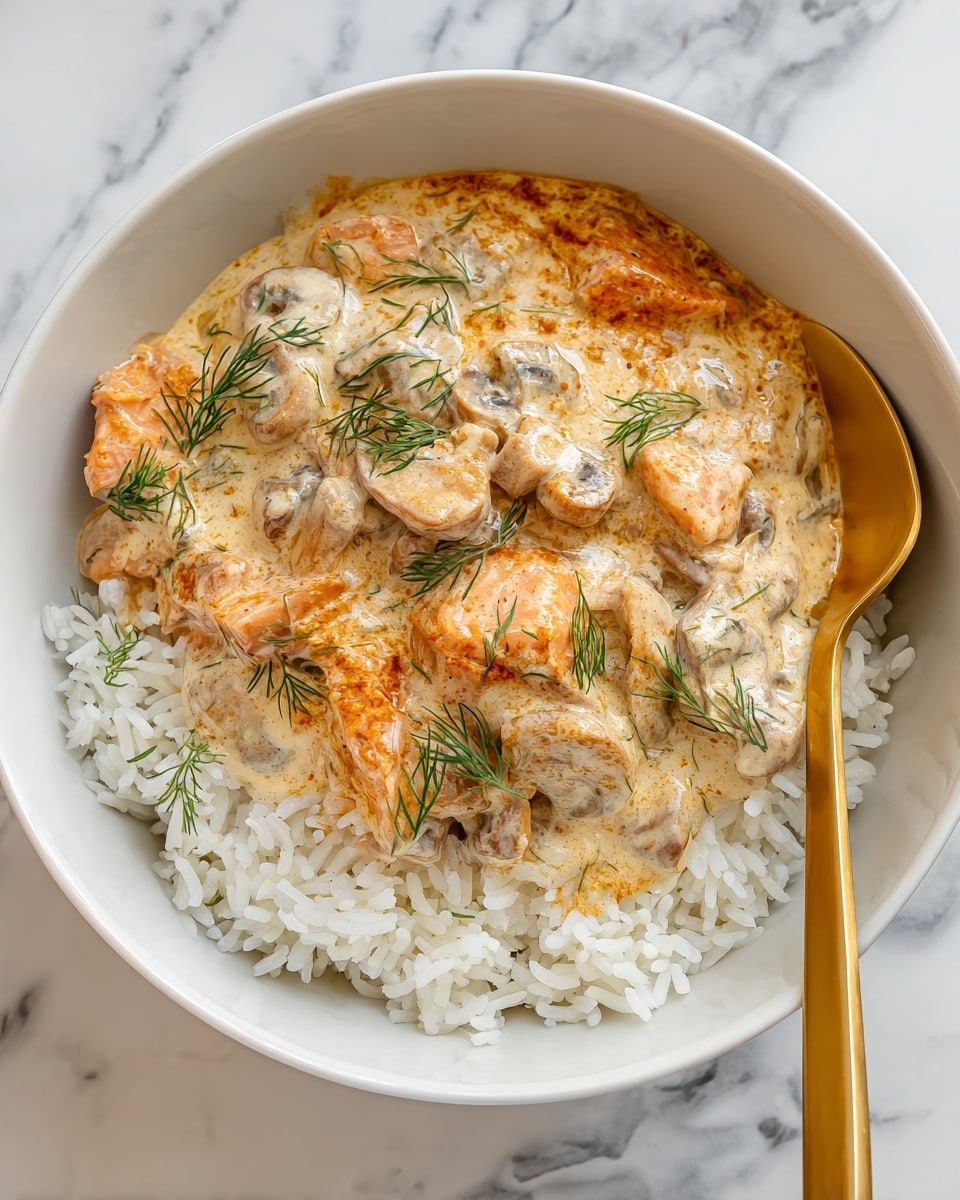 Chicken and Mushrooms in Creamy Dill Sauce Recipe - Recipe Image