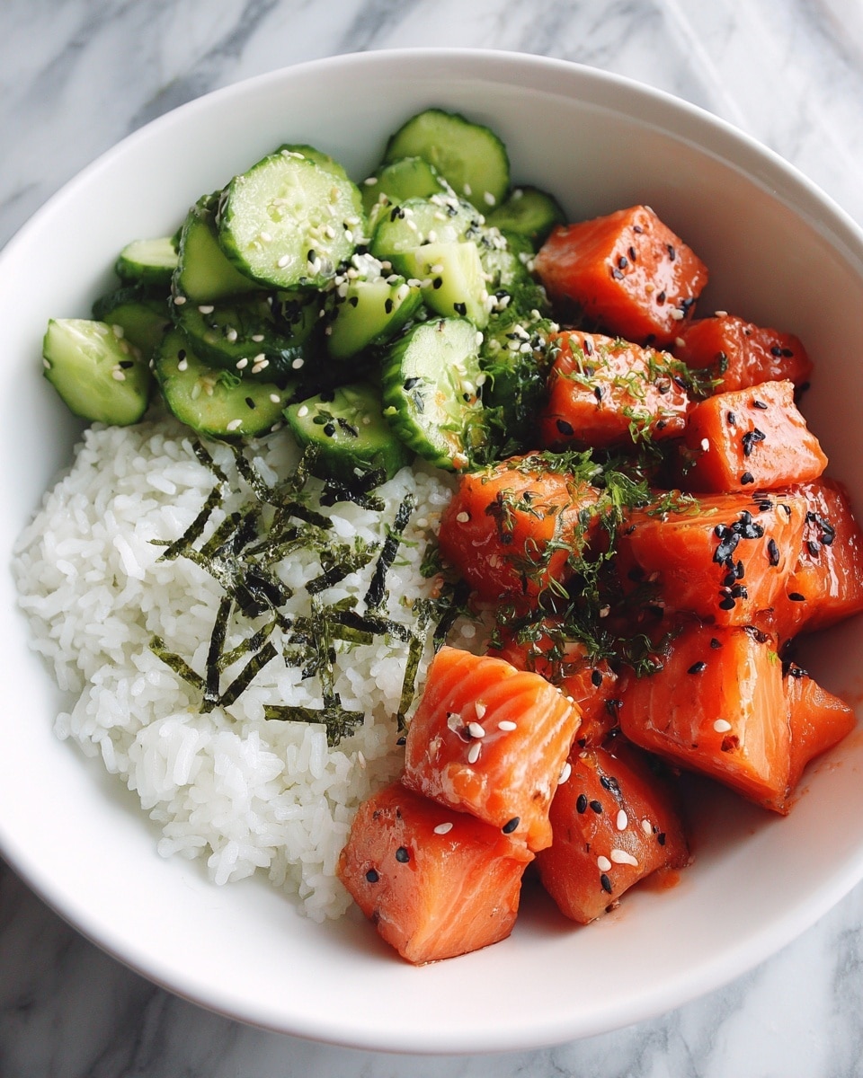 Teriyaki Salmon Bites with Avocado Cucumber Salad and Spicy Sriracha Mayo Recipe - Recipe Image