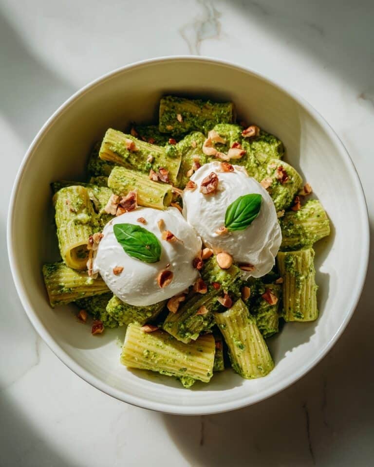 Creamy One Pot Rigatoni with Basil-Pistachio Pesto & Burrata Recipe