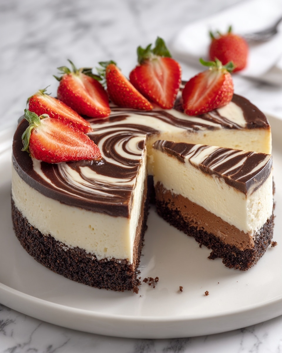 Chocolate Strawberry Swirl Cheesecake Recipe - Recipe Image