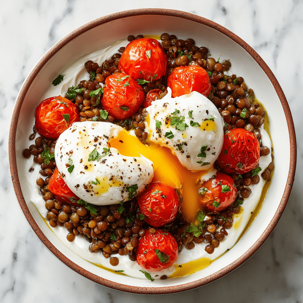 Mediterranean Braised Lentils with Poached Egg Recipe - Recipe Image