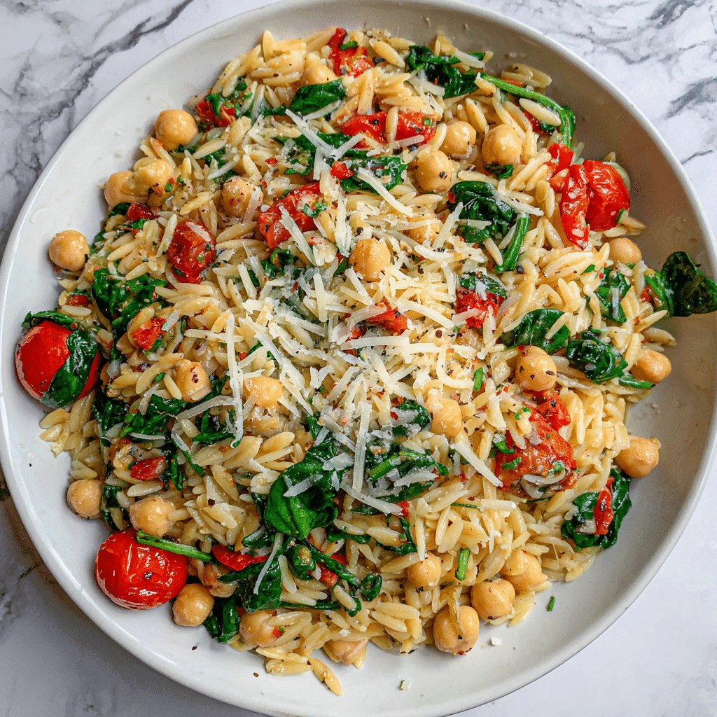 Creamy Tuscan Chickpeas & Orzo Recipe - Recipe Image