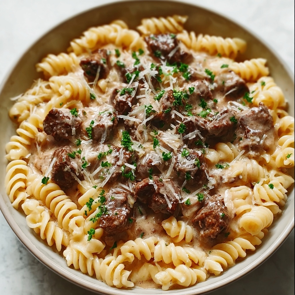 Slow Cooker Creamy Garlic Beef Pasta Recipe - Recipe Image