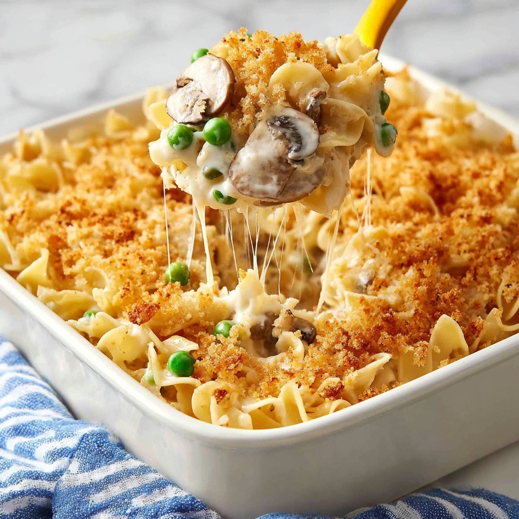 Creamy Tuna Noodle Casserole with Cheddar and Panko Topping Recipe - Recipe Image