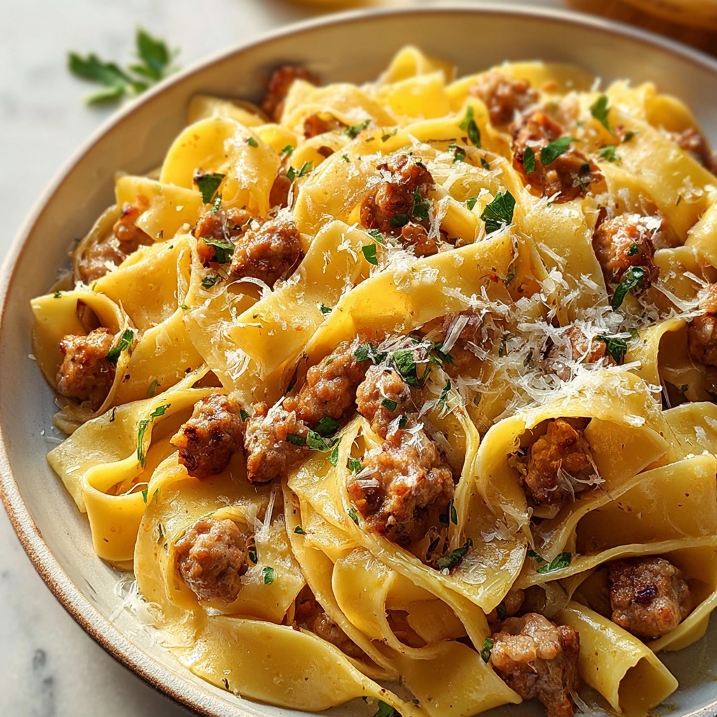 Creamy Italian Sausage Fettuccine Recipe - Recipe Image