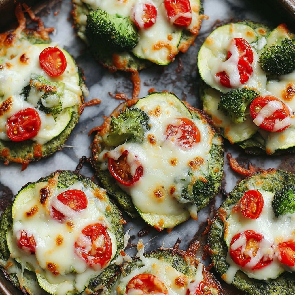 Mini Veggie Pizzas with Broccoli Crust Recipe - Recipe Image