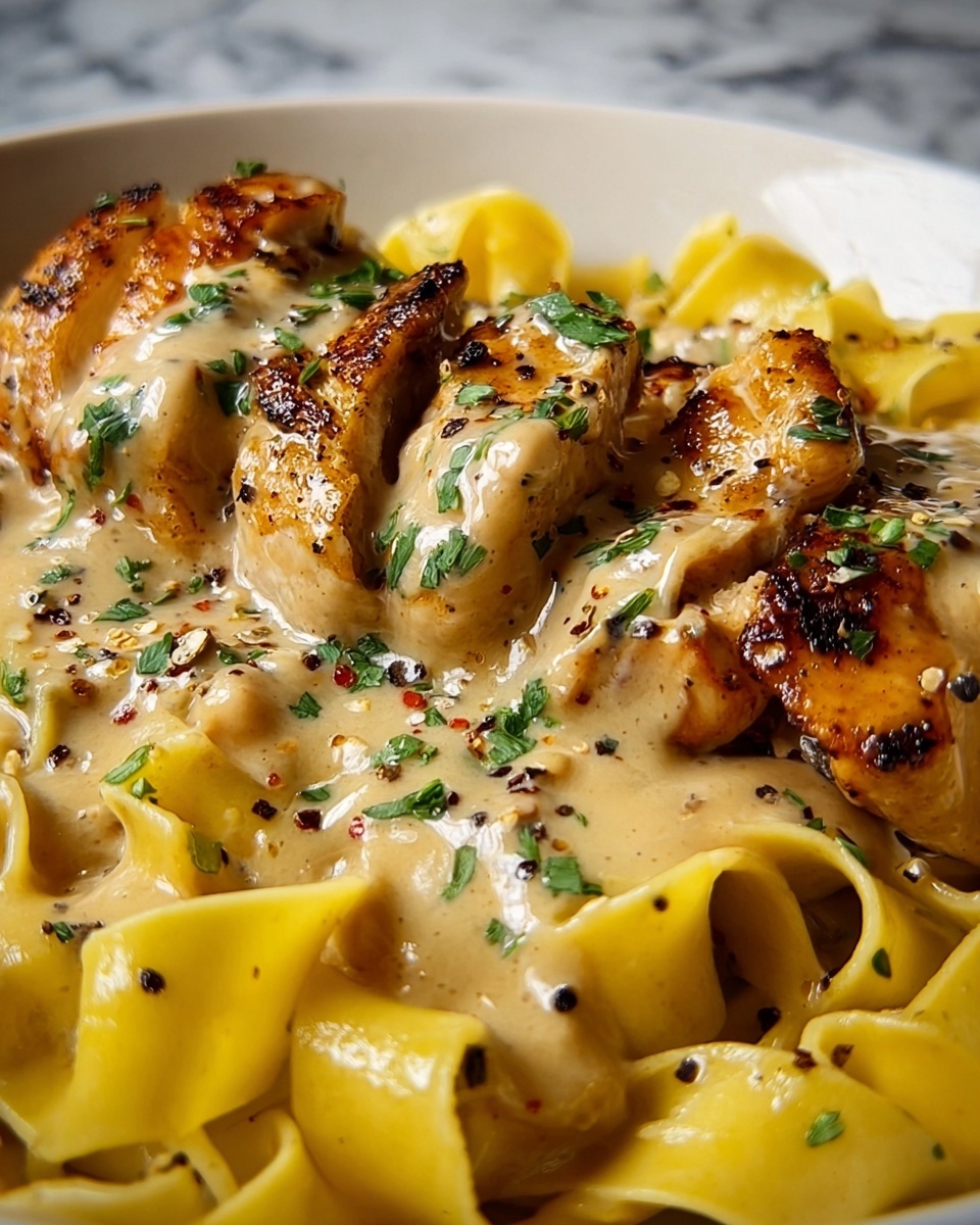 One-Pan Creamy Garlic Butter Chicken with Egg Noodles Recipe - Recipe Image