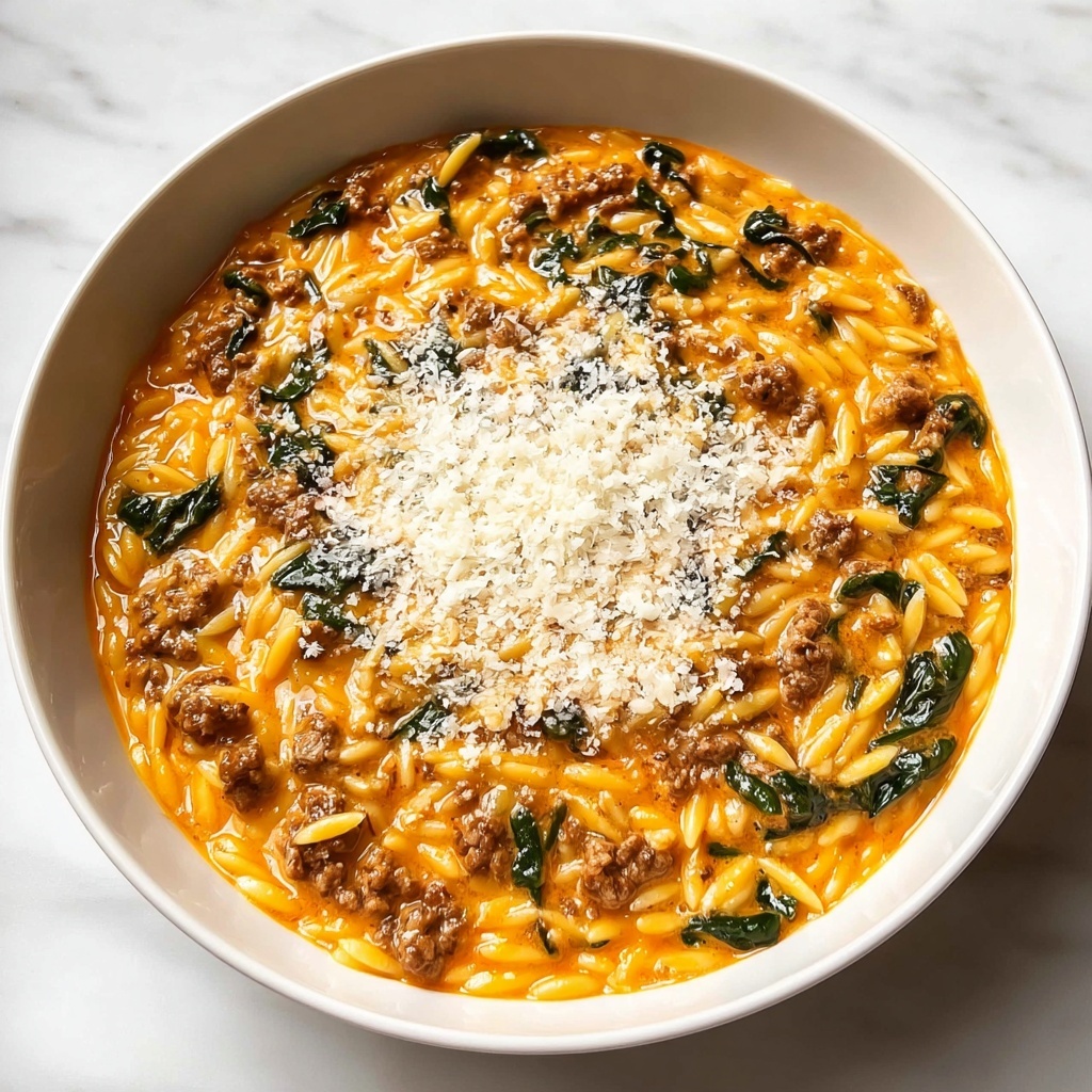 Ground Beef Orzo with Tomato Cream Sauce Recipe - Recipe Image