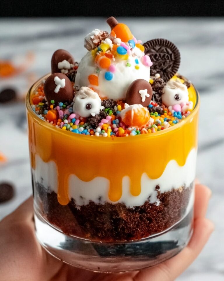 Halloween Chocolate Cake Trifle with Gummy Eyes and Brain Decorations Recipe