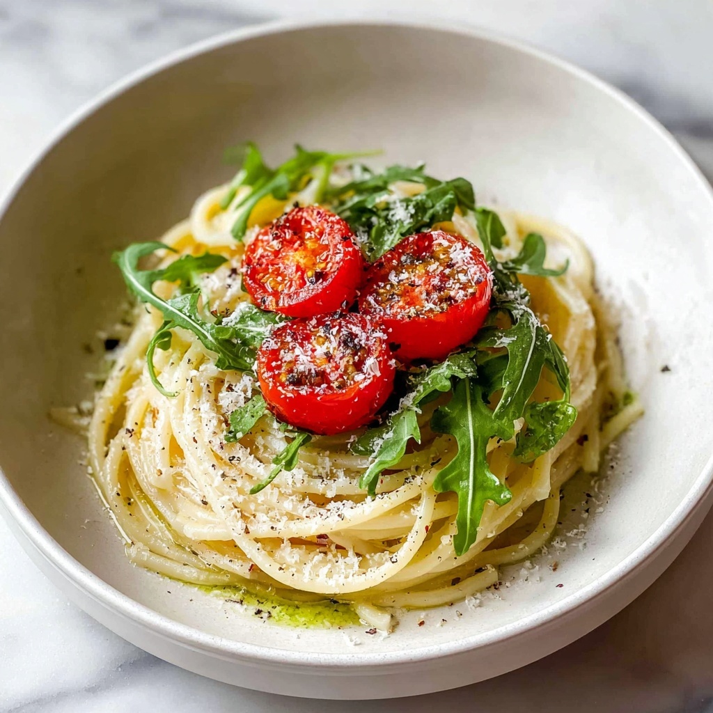 Creamy Avocado Pasta with Cherry Tomatoes and Arugula Recipe - Recipe Image
